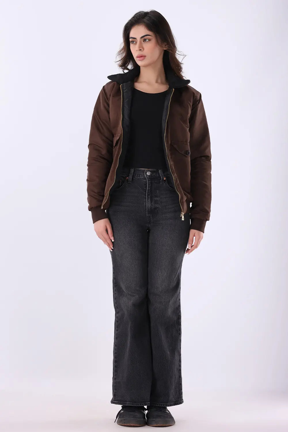 Brown Sherpa Collar Jacket - W
