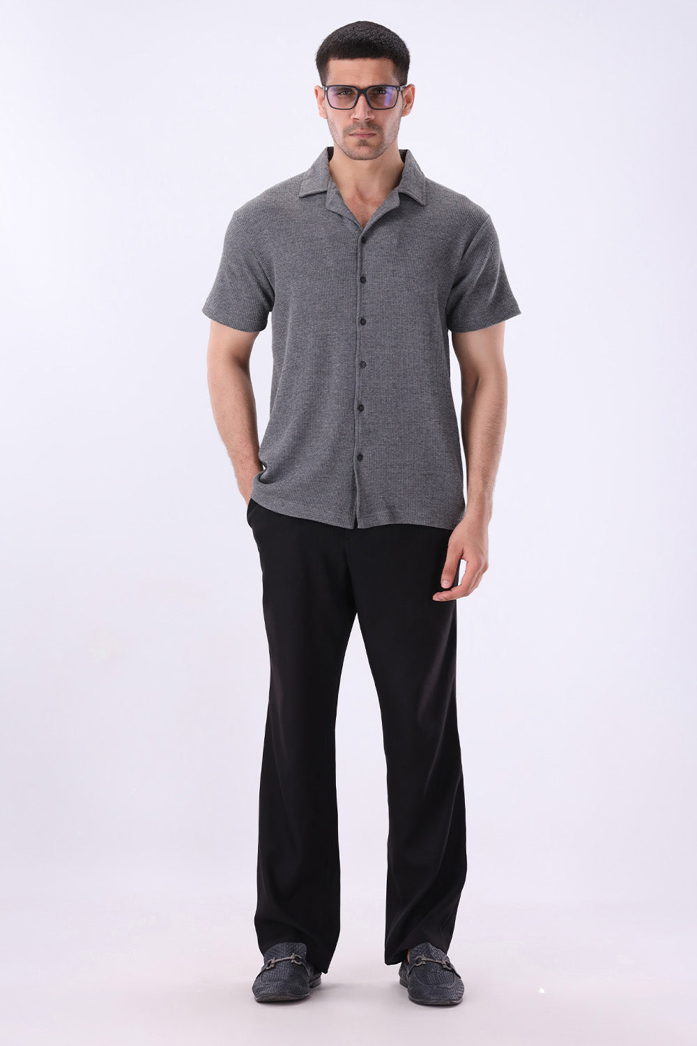 Charcoal Knitted Button Up Shirt