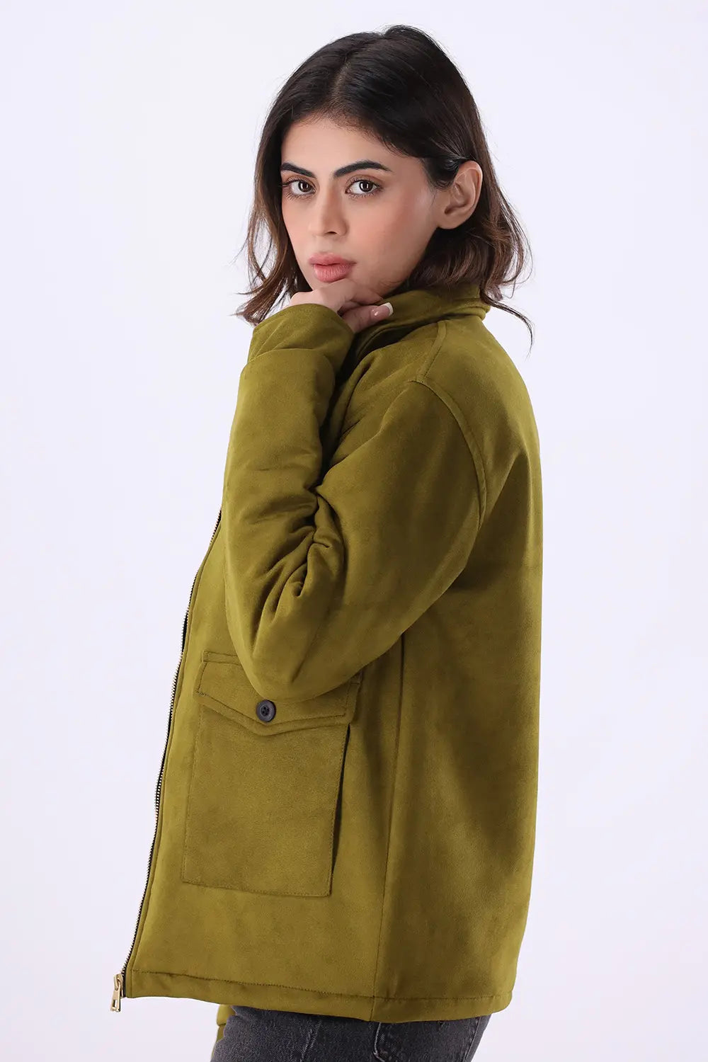 Olive Suede Jacket - W