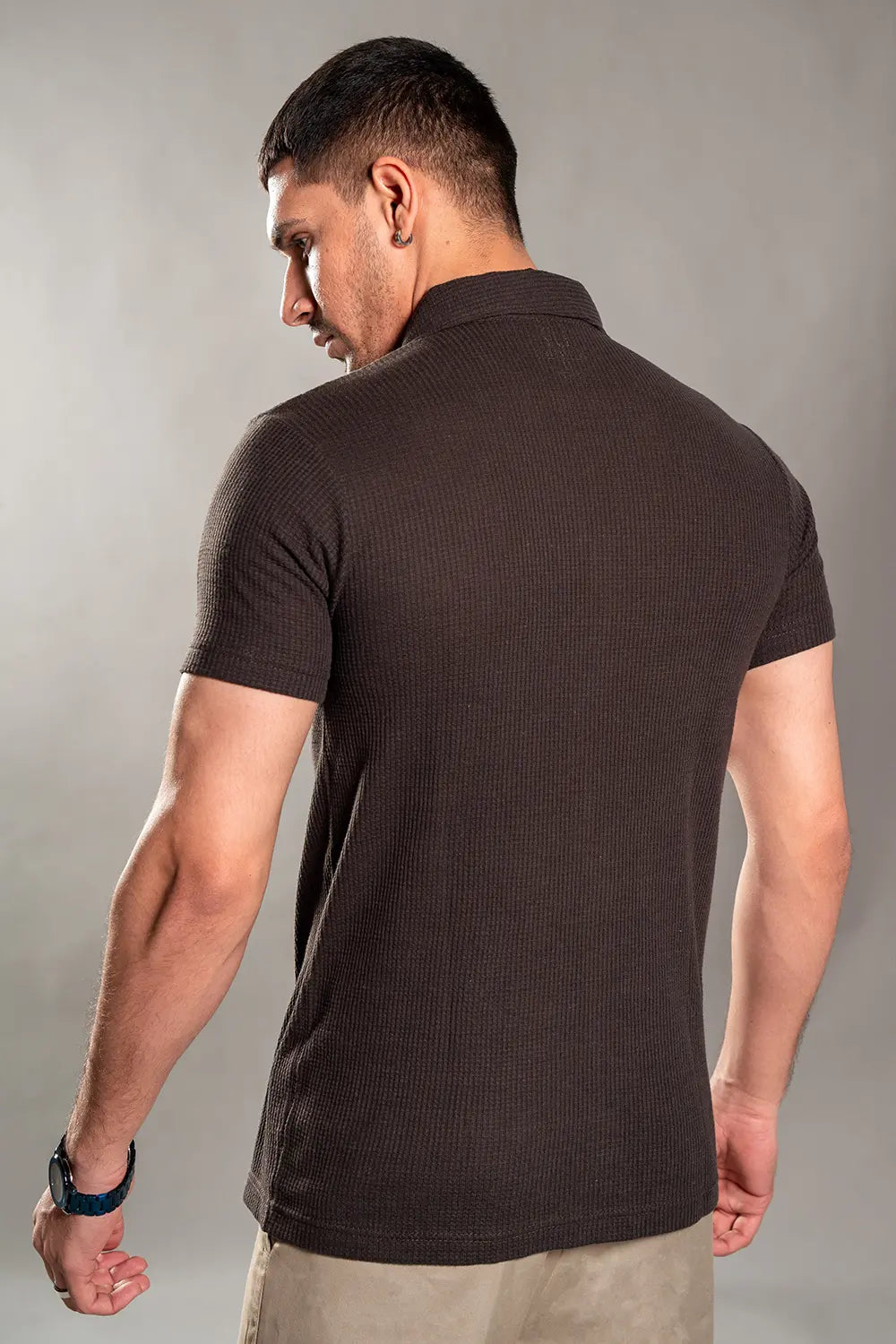 Brown Knitted Button Up Shirt