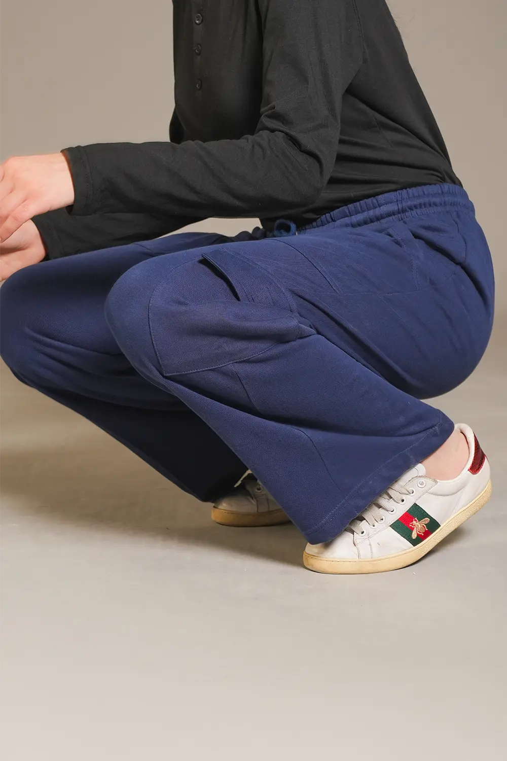 Blue Wide Legged Cargo Trousers - W