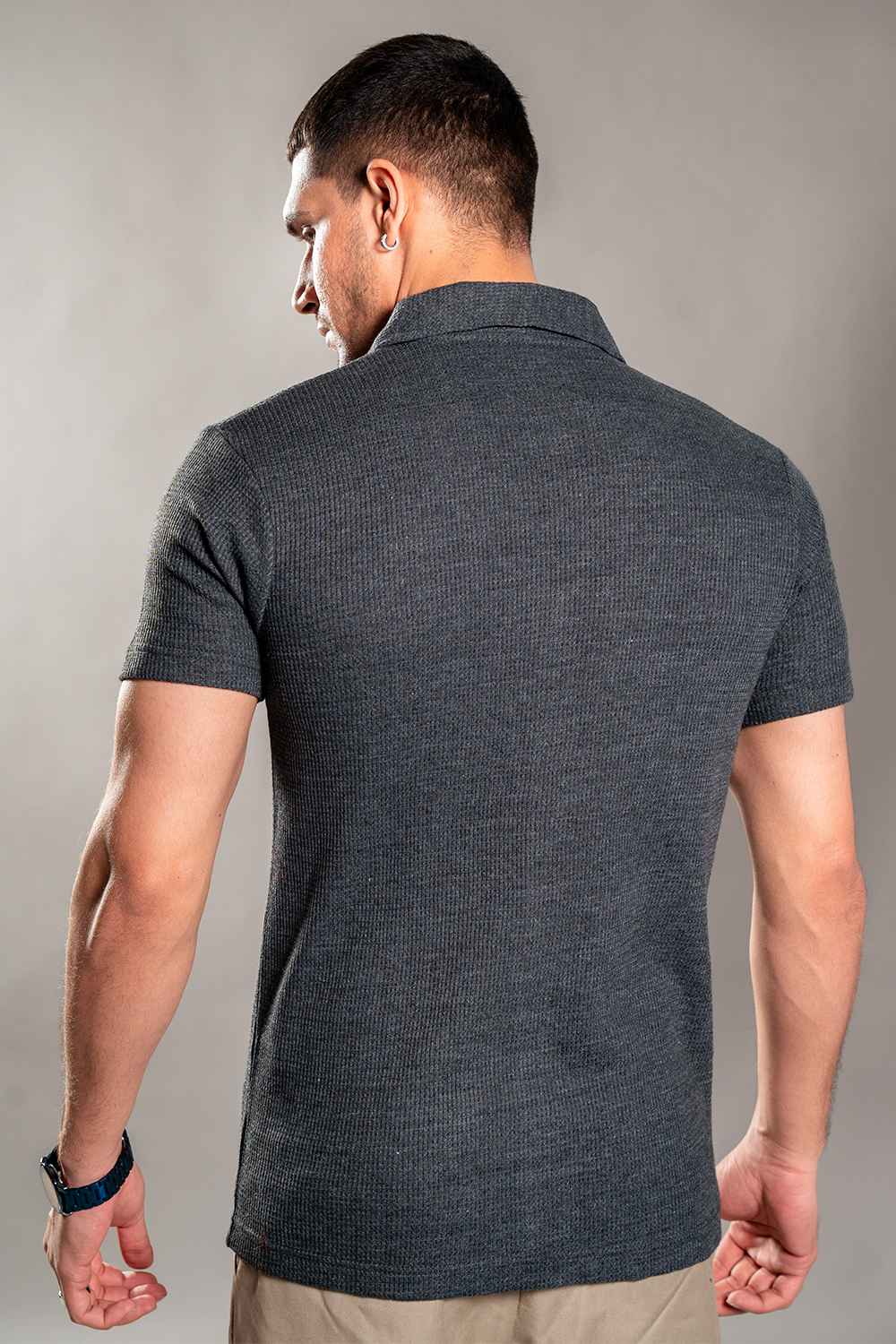 Charcoal Knitted Button Up Shirt