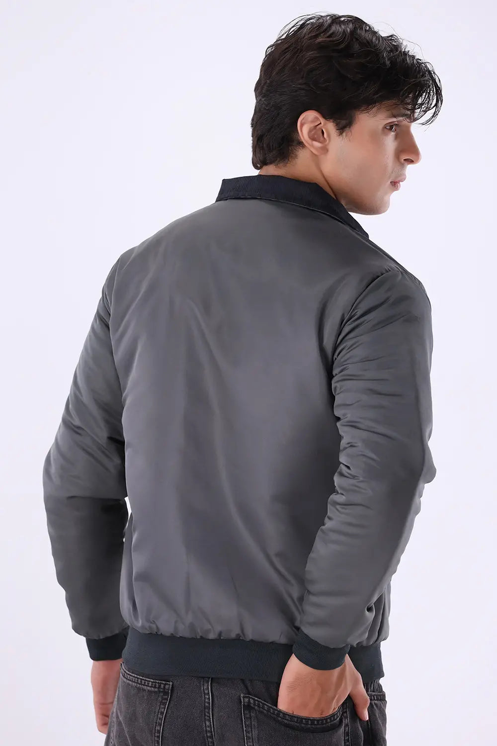 Charcoal Jacket with Corduroy Collar