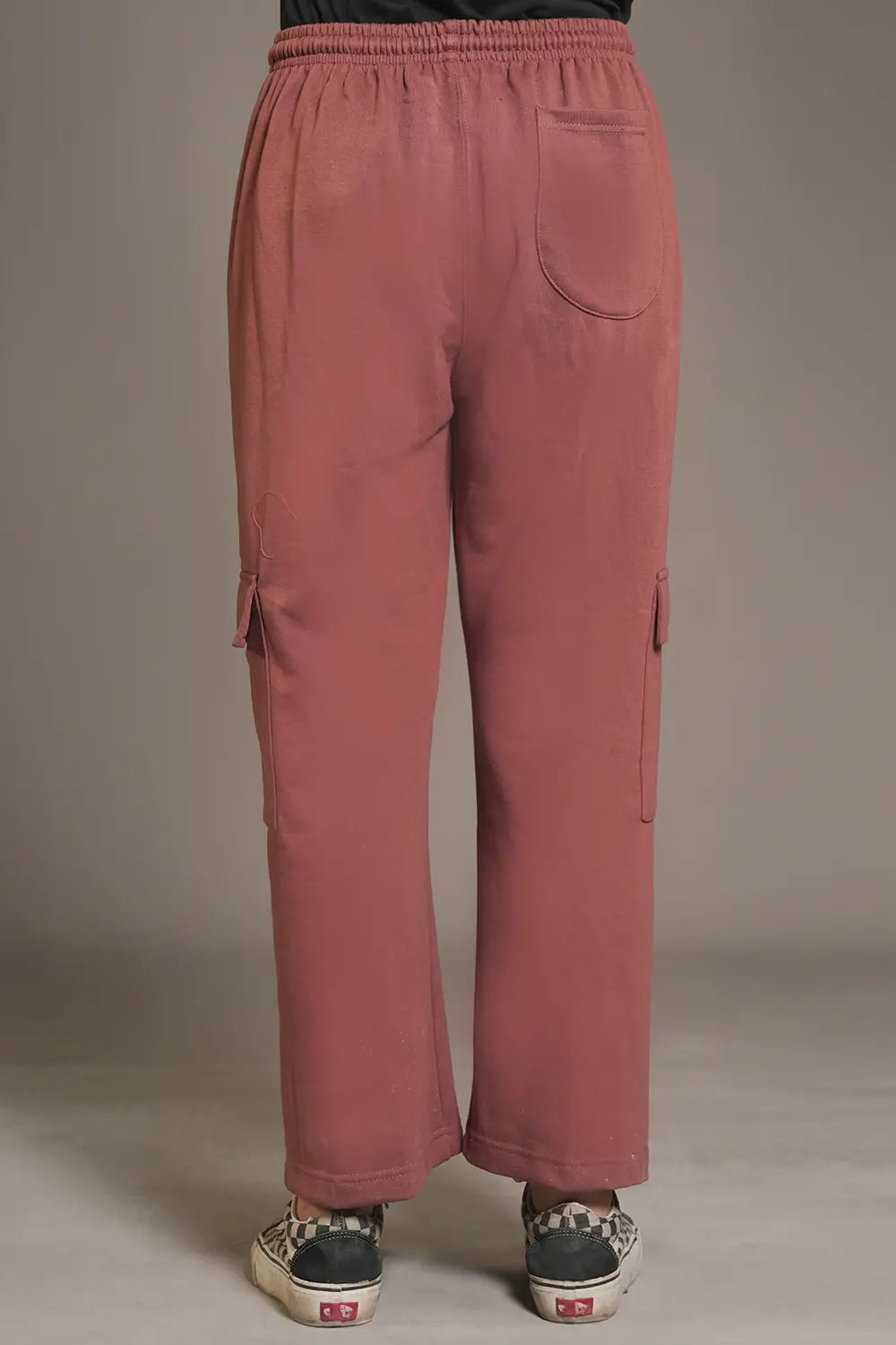 Dark Peach Wide Legged Cargo Trousers - W