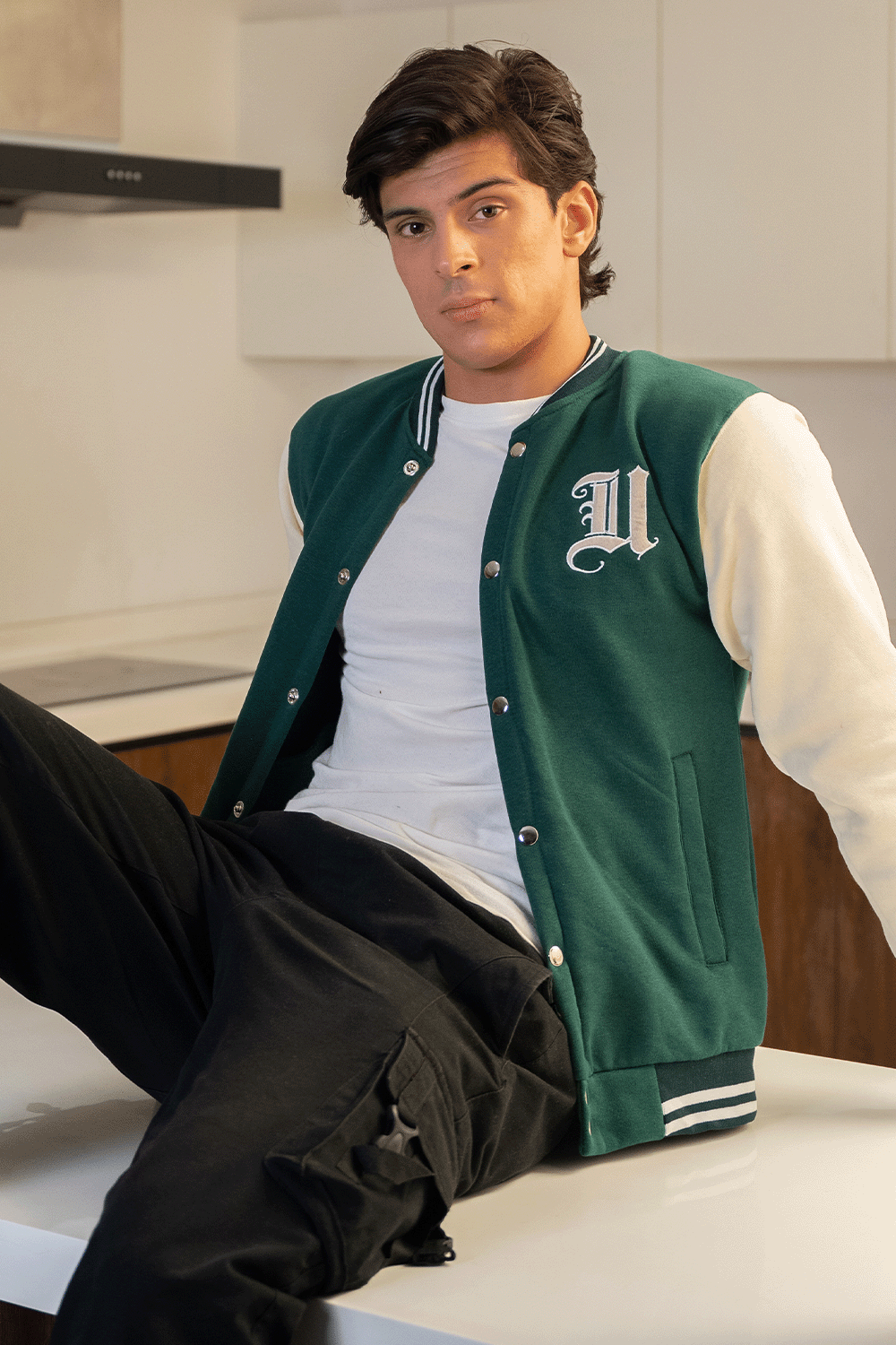 Green and Cream Varsity Jacket