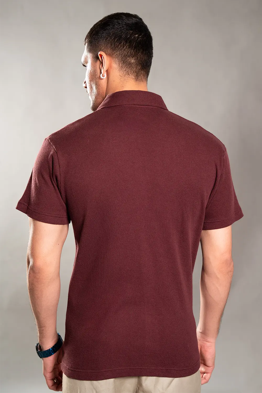 Maroon Knitted Button Up Shirt