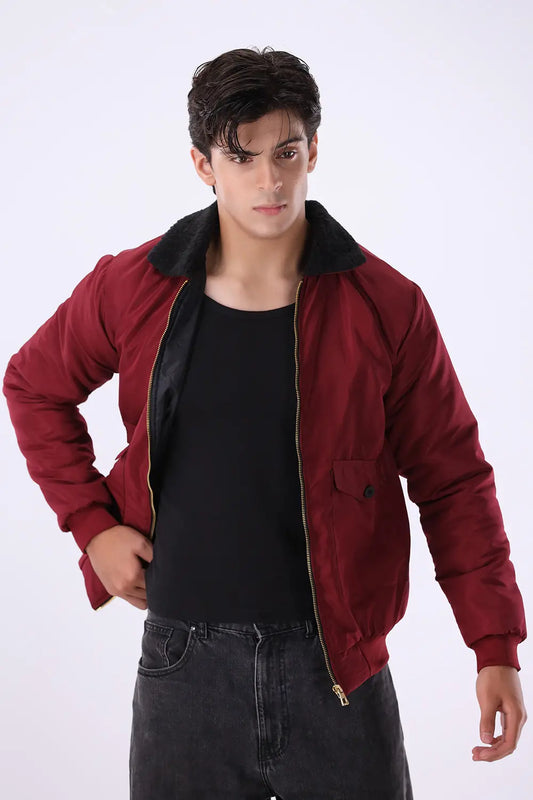 Maroon Sherpa Collar Jacket