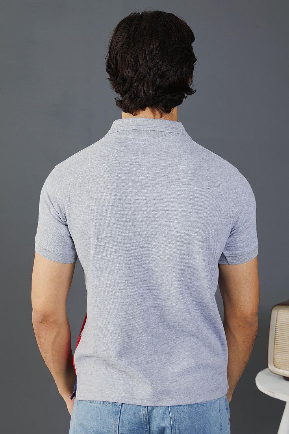 Grey Polo with Red Blue Panels