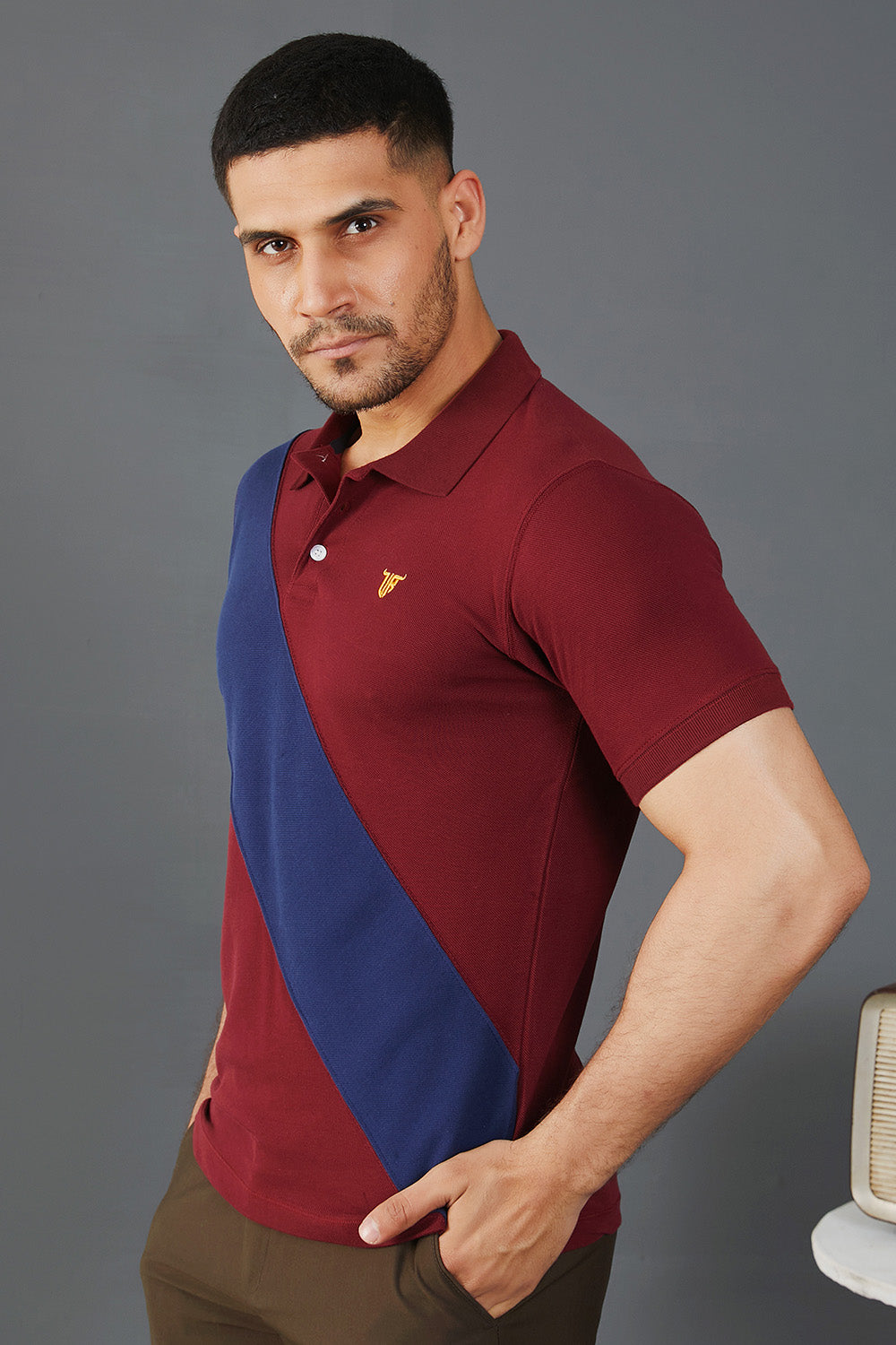 Maroon Polo with Blue Panel