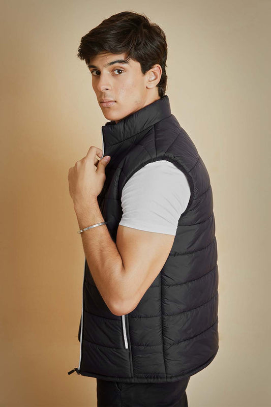 Black Mock Sleeveless Puffer Jacket