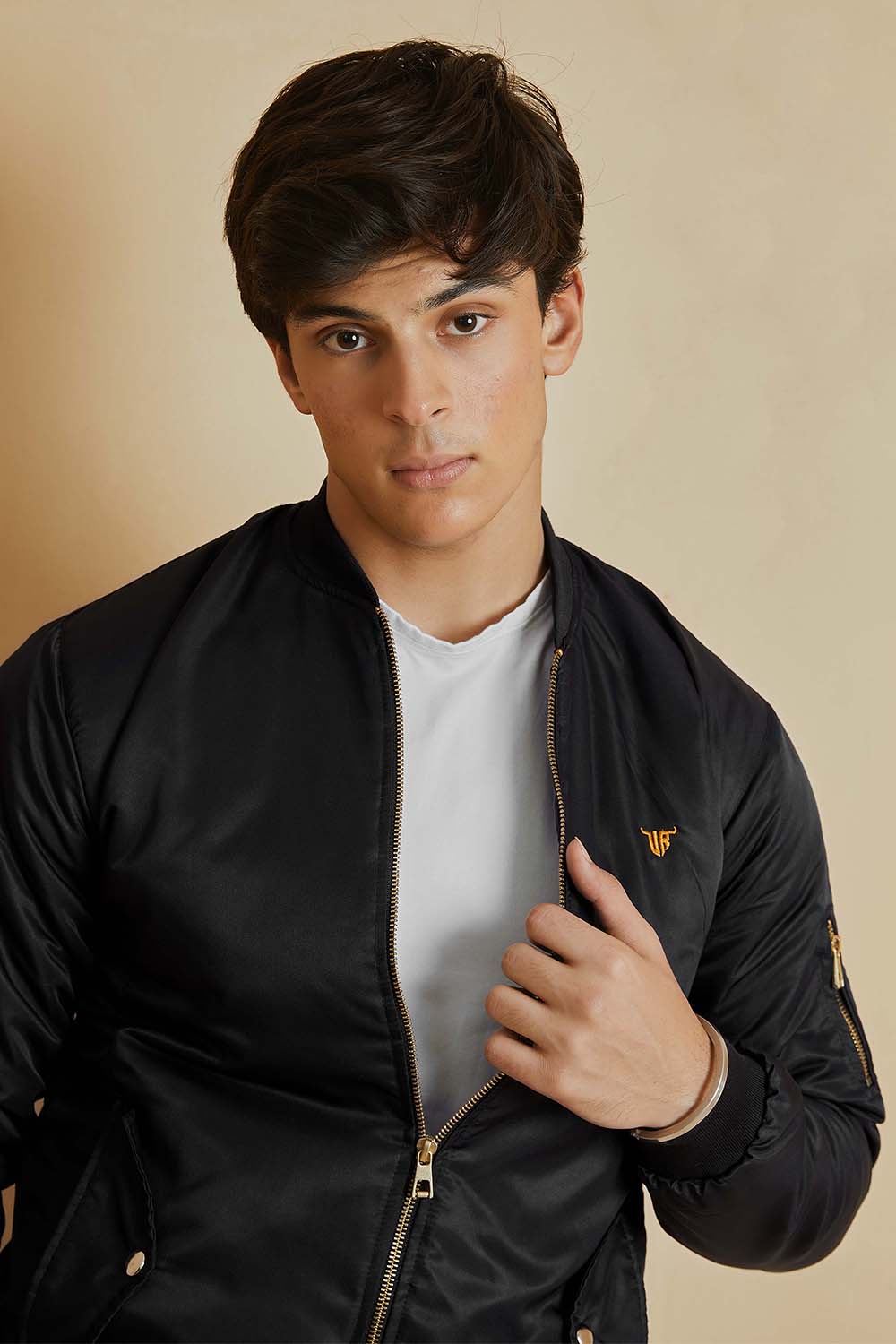 Black Bomber Jacket with Flap Pockets