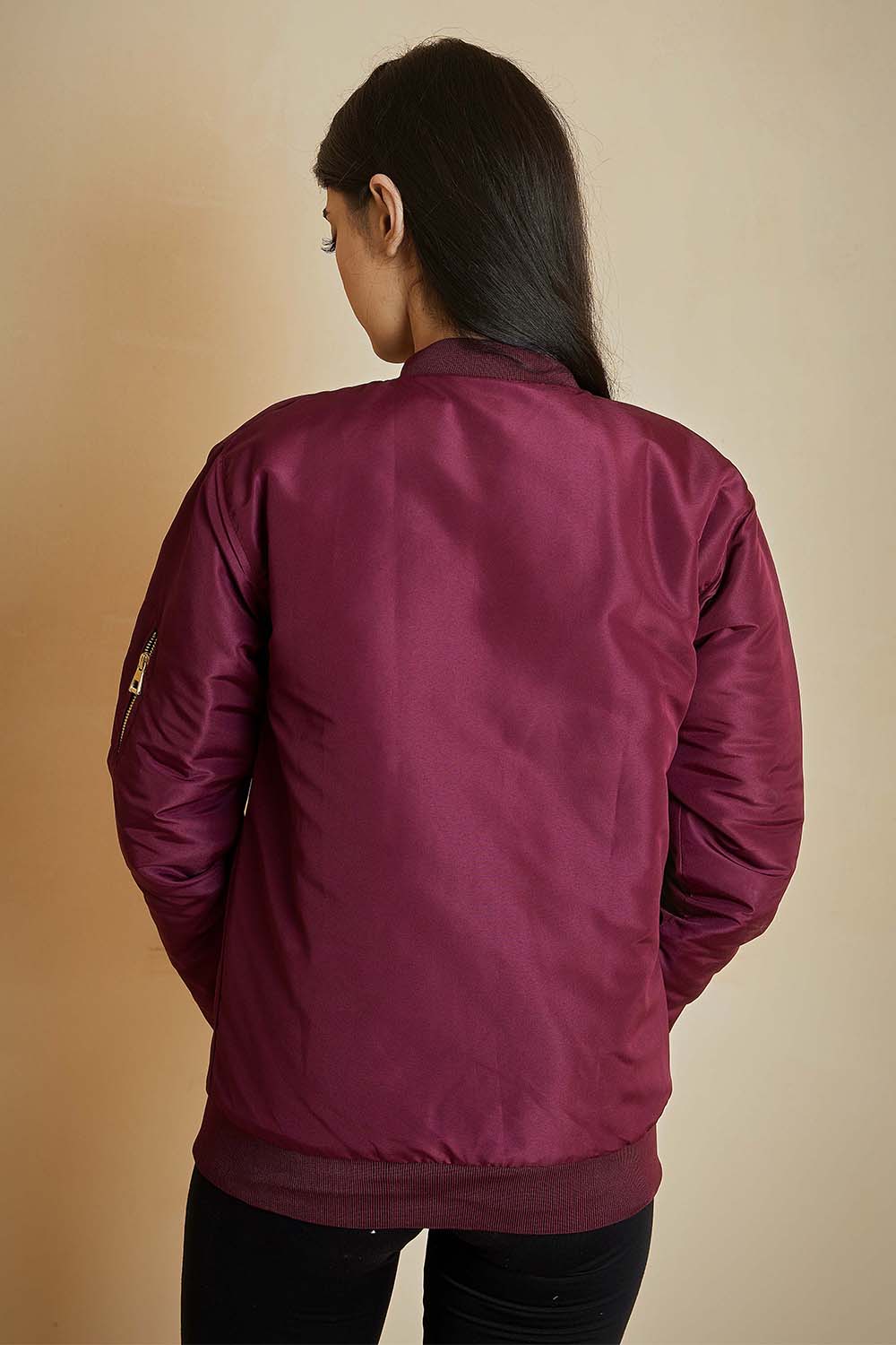 Maroon Bomber Jacket with Flap Pockets - W