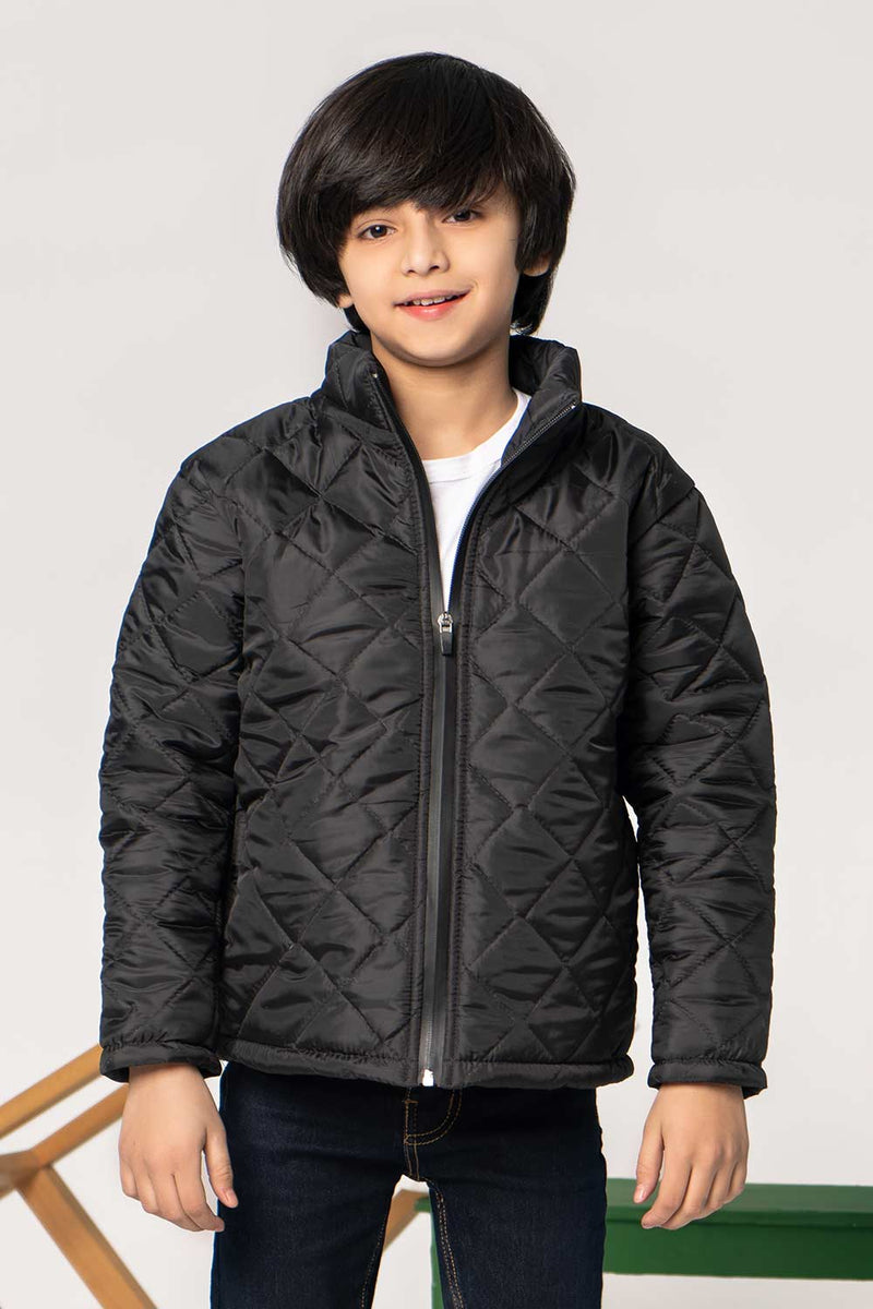 Premium Black Quilted Jacket (Buttoned) For Men in Pakistan