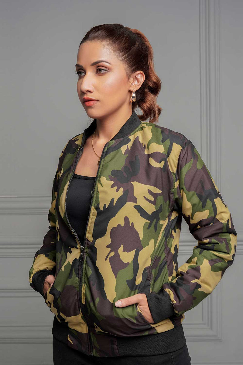 Camouflage bomber shop jacket ladies