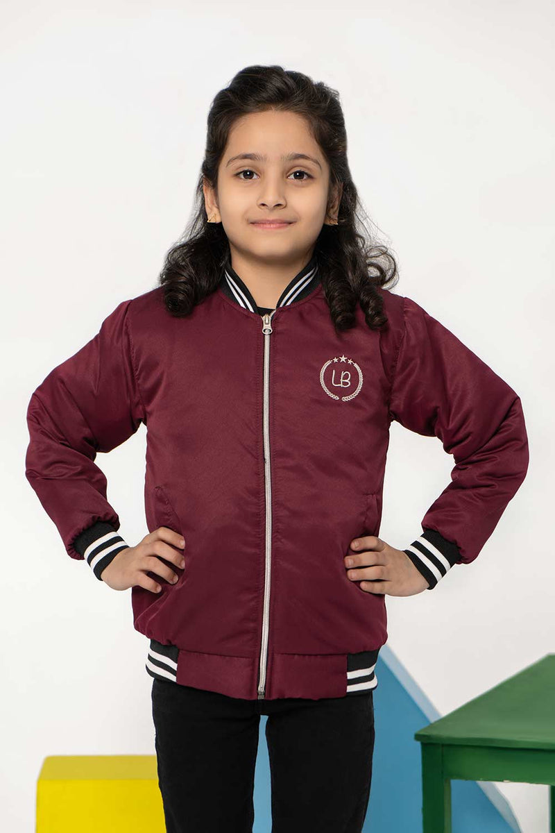 Premium Maroon Tipped Bomber Jacket Girls in Pakistan