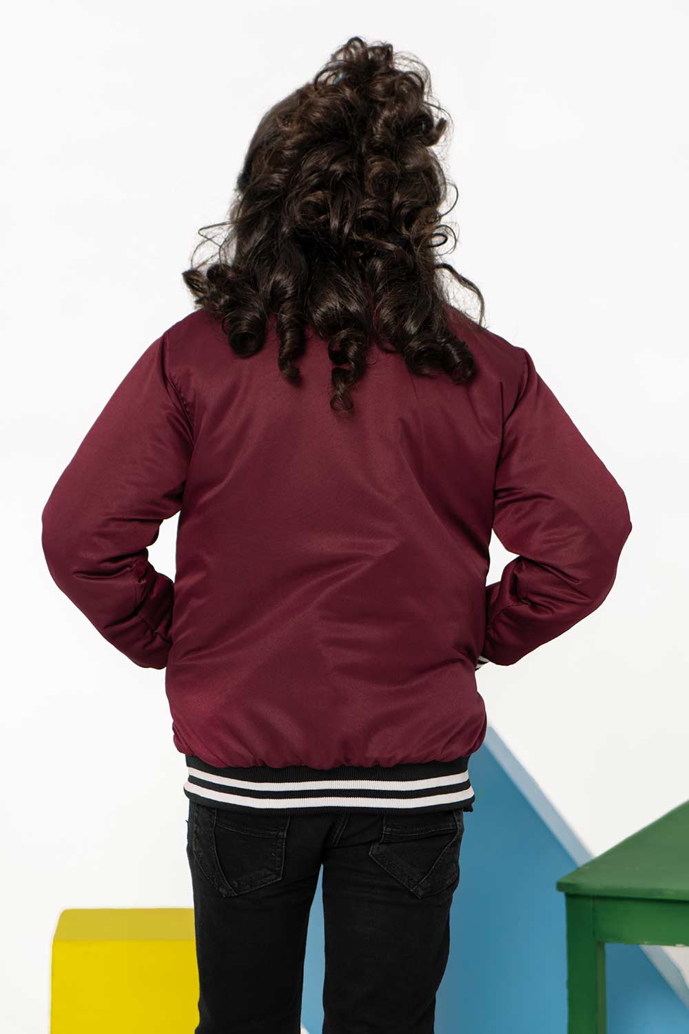 Premium Maroon Tipped Bomber Jacket - Girls in Pakistan | UrbanRoad.pk