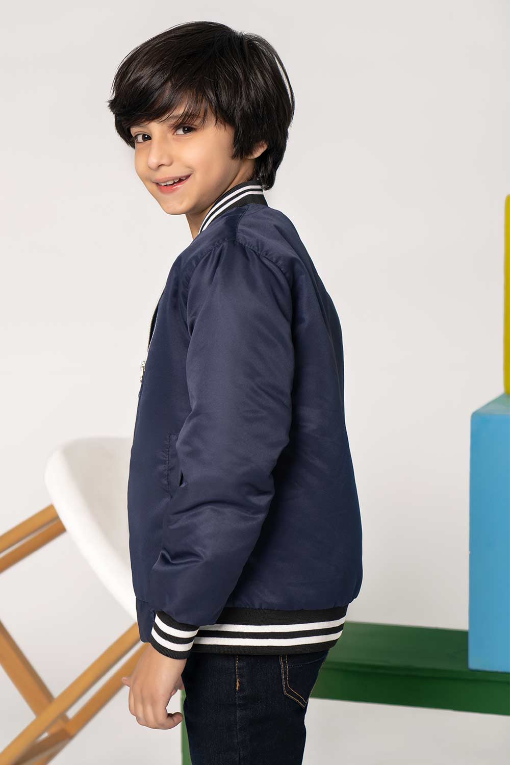 Premium Navy Blue Tipped Bomber Jacket - Boys in Pakistan | UrbanRoad.pk