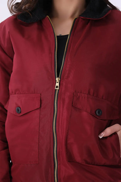 Maroon Sherpa Collar Jacket - W