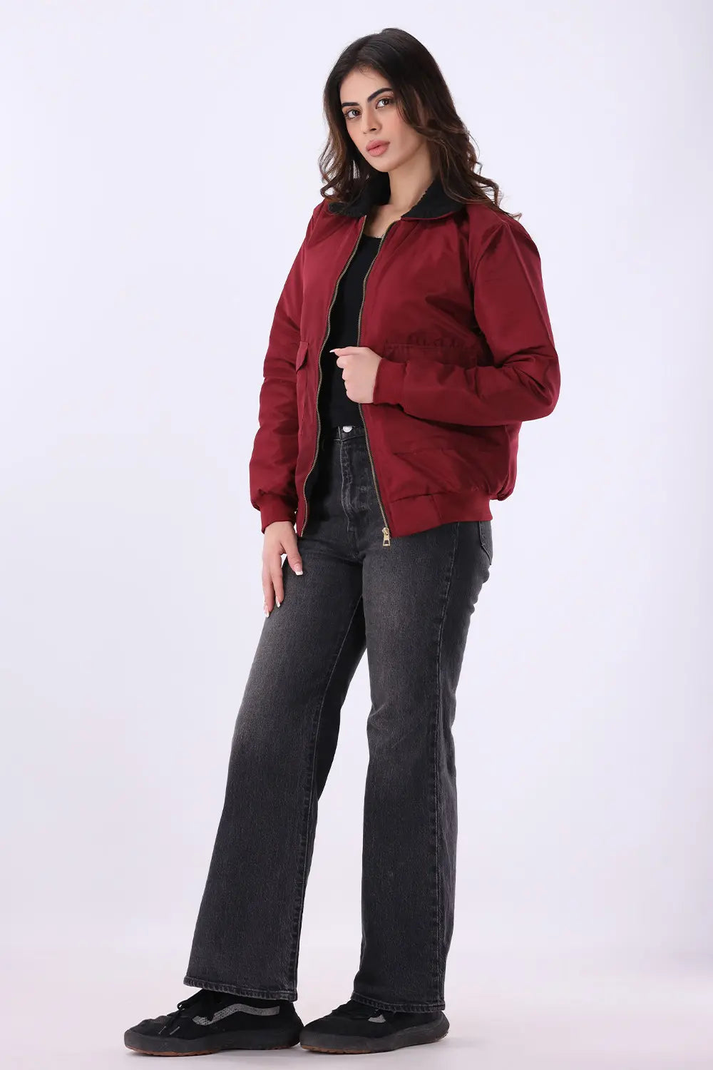 Maroon Sherpa Collar Jacket - W