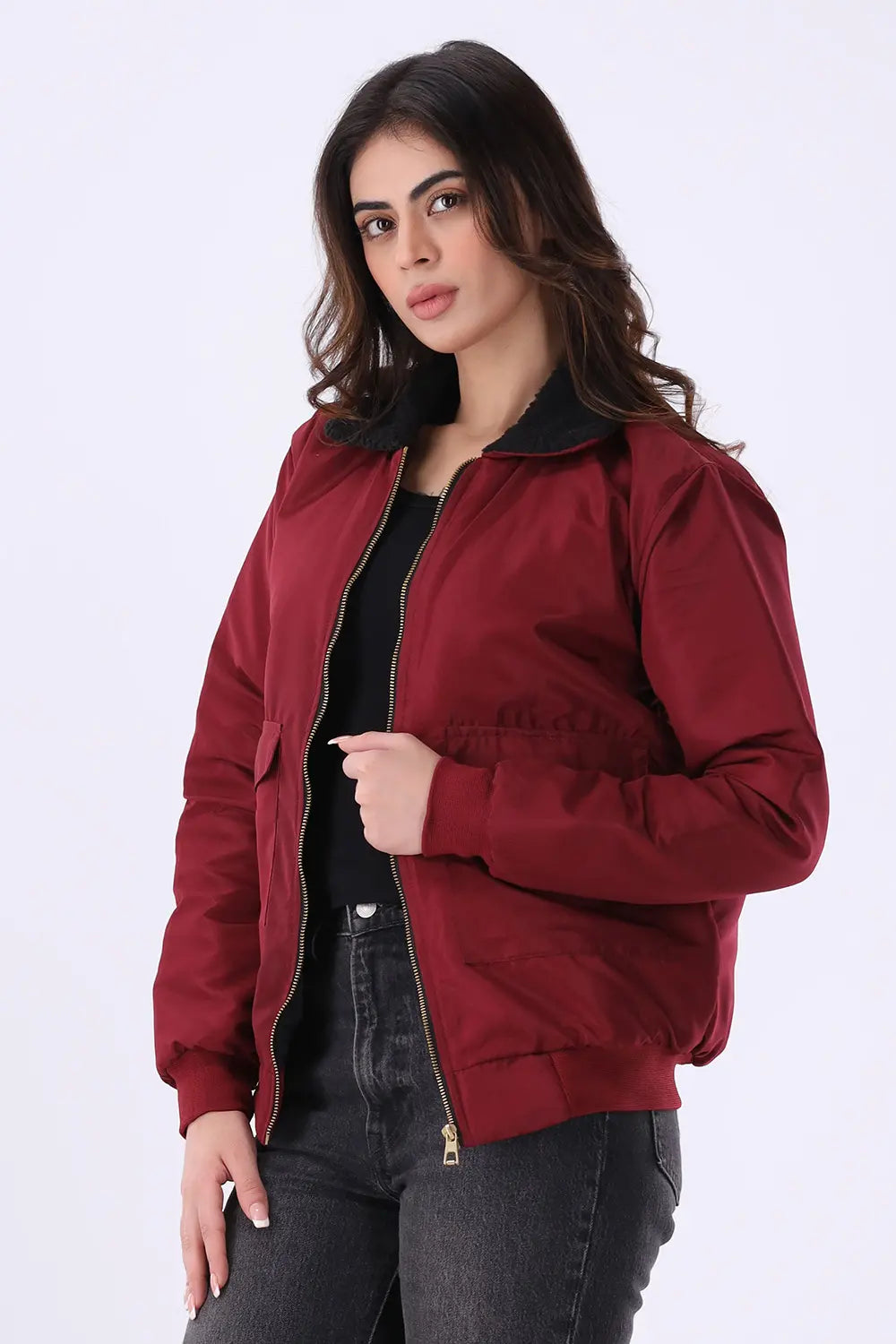 Maroon Sherpa Collar Jacket - W