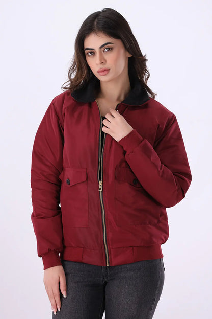 Maroon Sherpa Collar Jacket - W