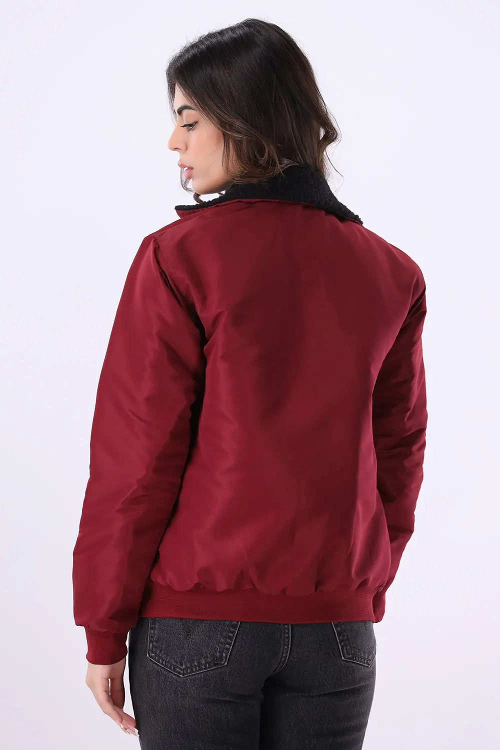 Maroon Sherpa Collar Jacket - W