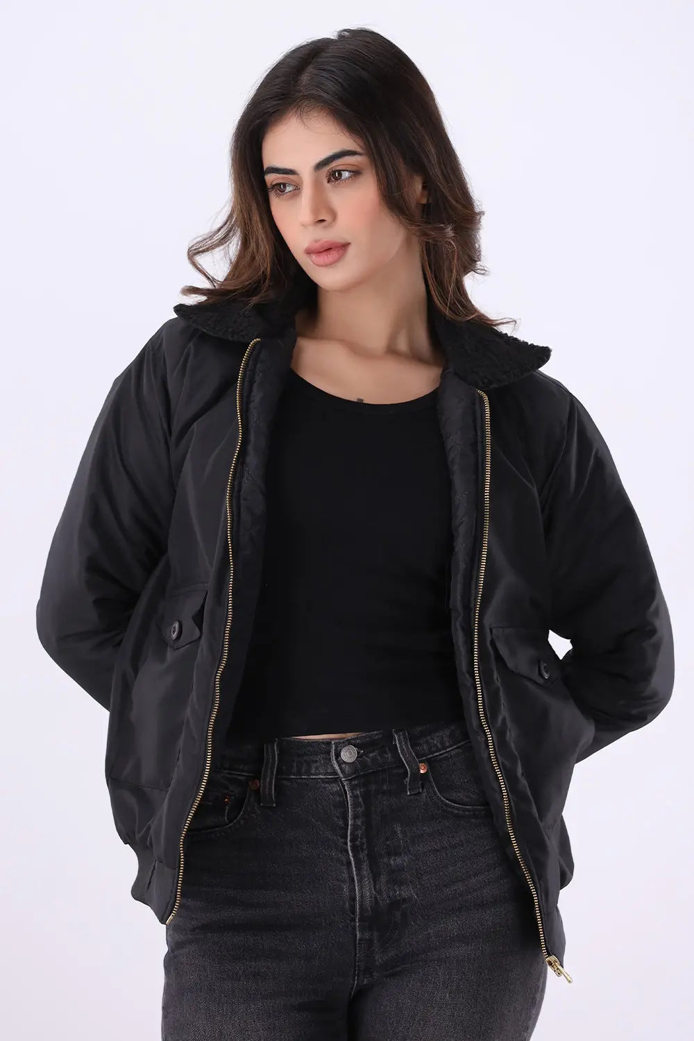 Black Sherpa Collar Jacket - W