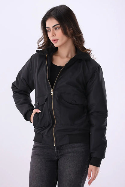 Black Sherpa Collar Jacket - W