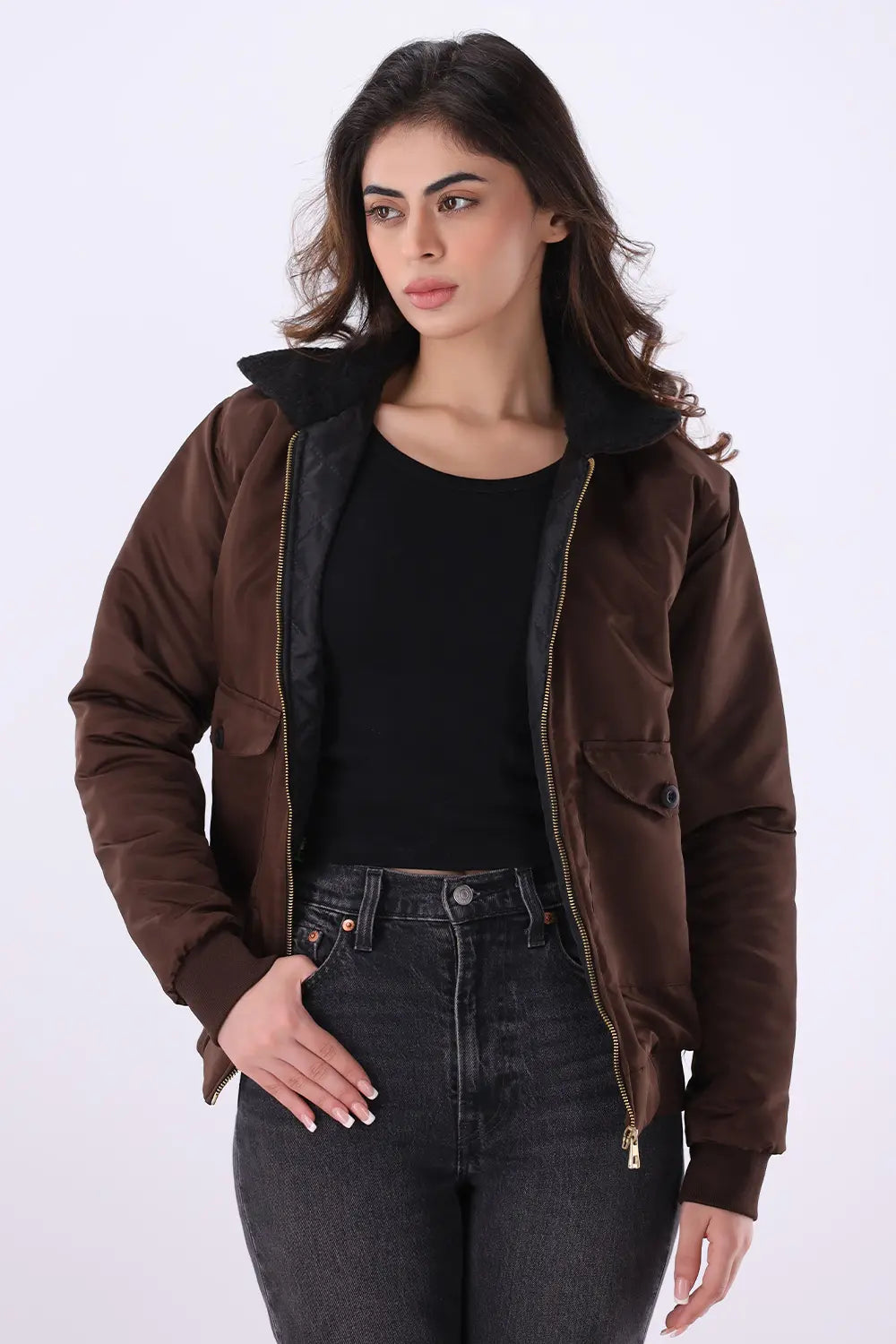 Brown Sherpa Collar Jacket - W