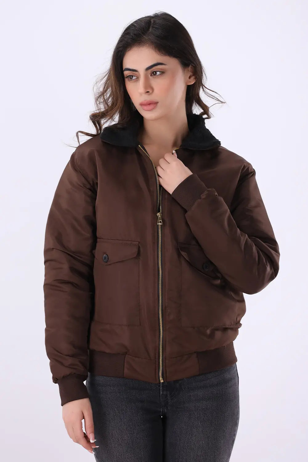 Brown Sherpa Collar Jacket - W