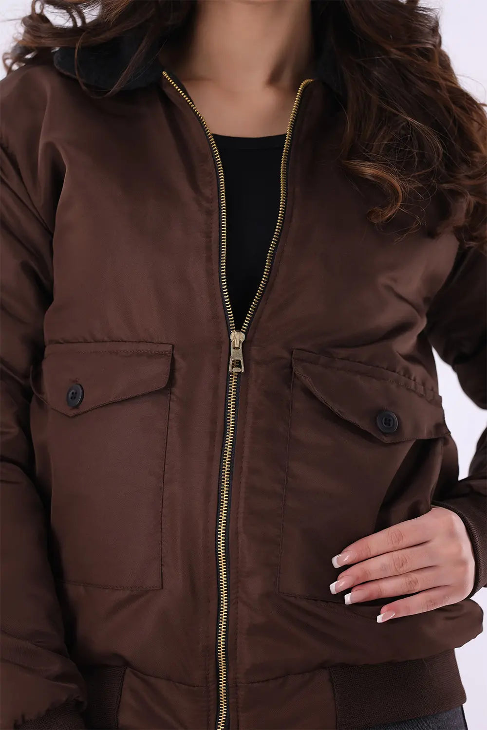 Brown Sherpa Collar Jacket - W