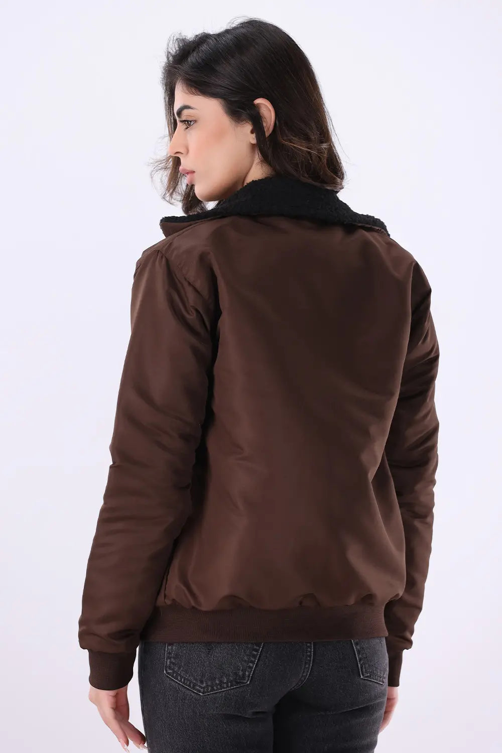 Brown Sherpa Collar Jacket - W