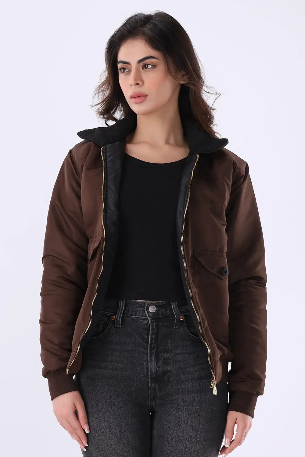 Brown Sherpa Collar Jacket - W