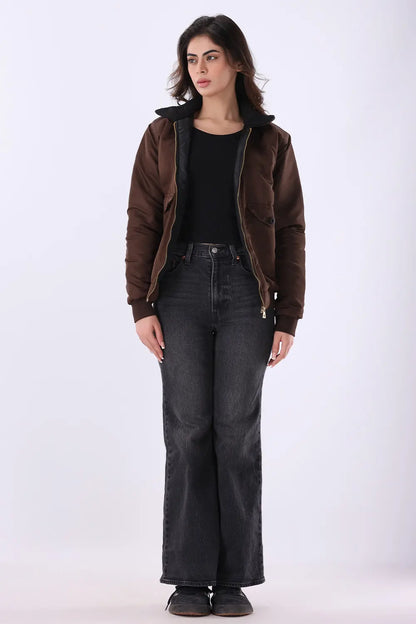 Brown Sherpa Collar Jacket - W