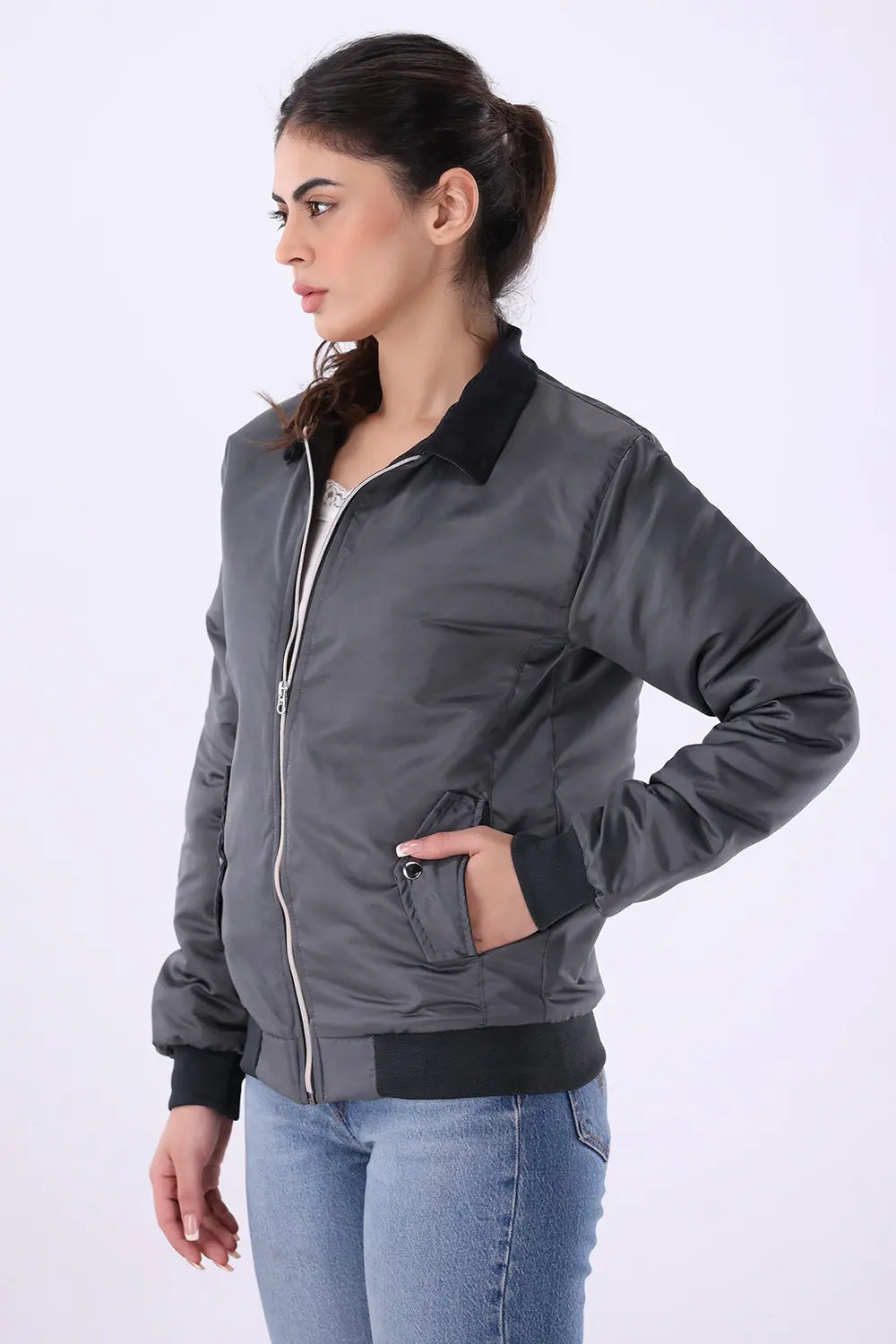 Charcoal Jacket with Corduroy Collar - W