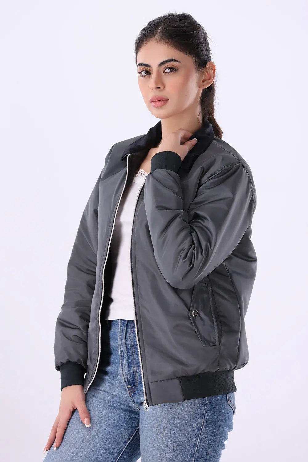 Charcoal Jacket with Corduroy Collar - W