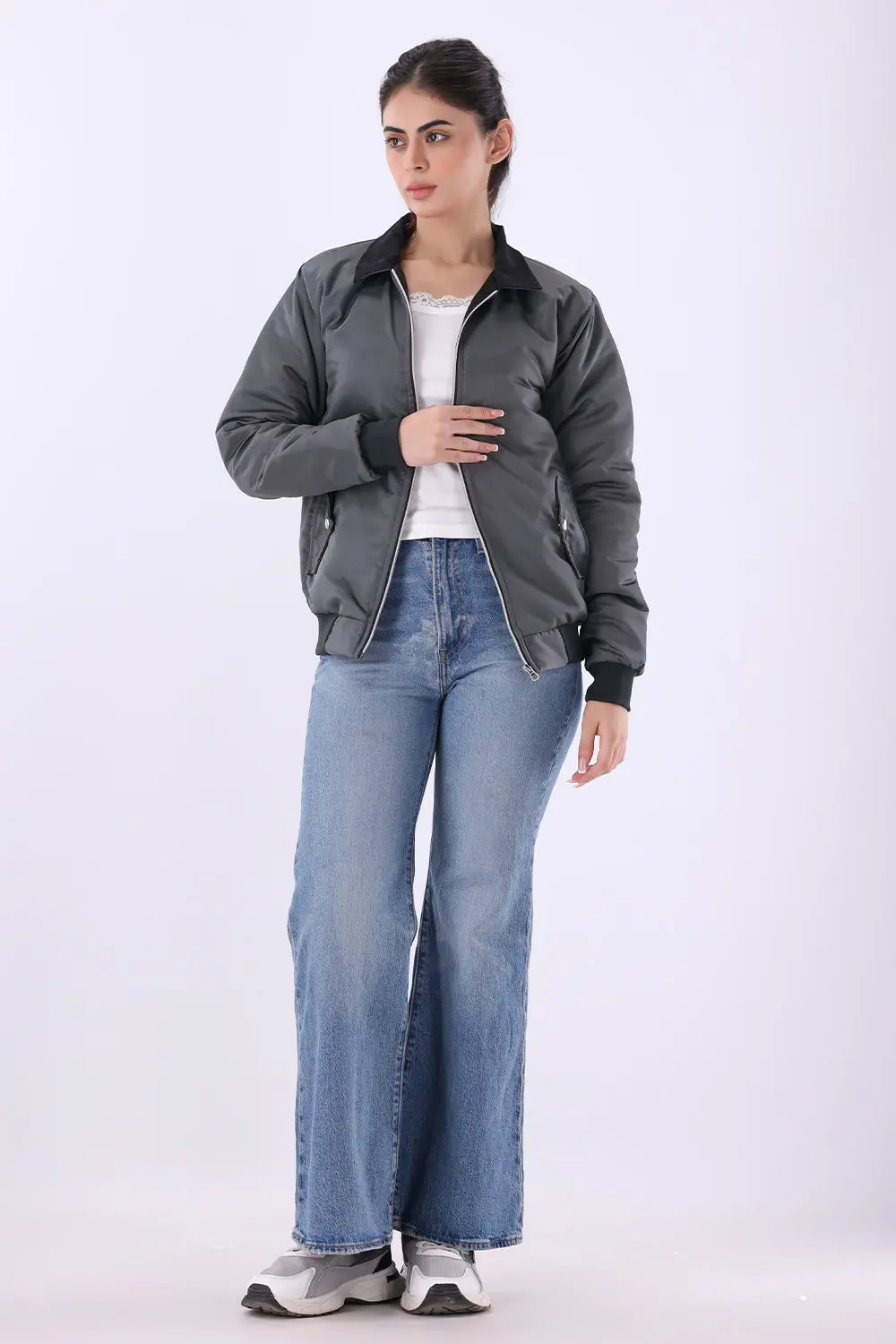 Charcoal Jacket with Corduroy Collar - W