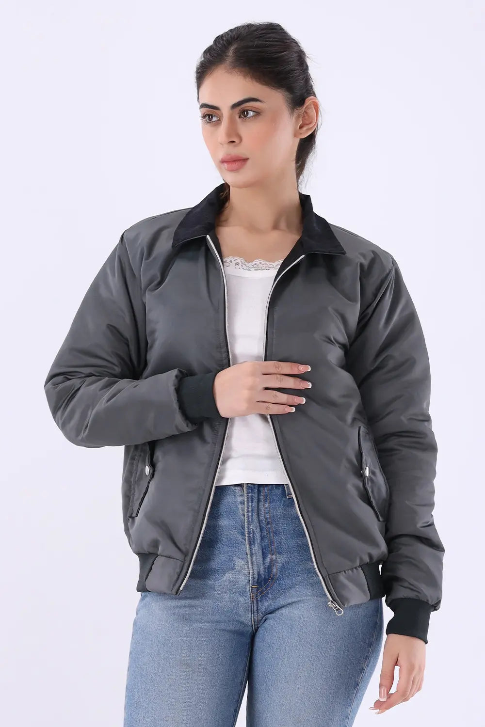 Charcoal Jacket with Corduroy Collar - W