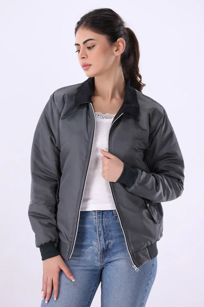 Charcoal Jacket with Corduroy Collar - W
