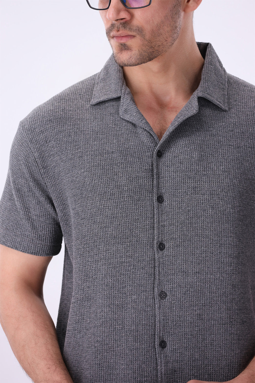 Charcoal Knitted Button Up Shirt