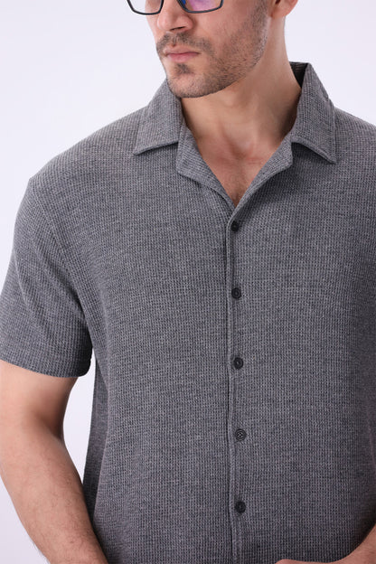 Charcoal Knitted Button Up Shirt