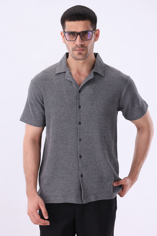 Charcoal Knitted Button Up Shirt