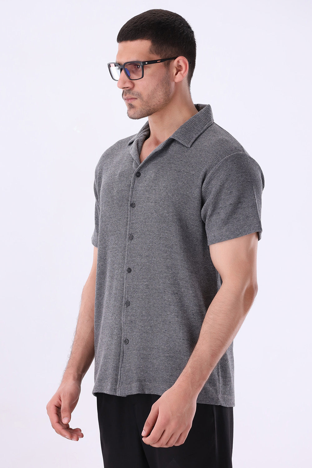 Charcoal Knitted Button Up Shirt