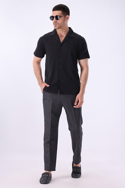 Black Knitted Button Up Shirt