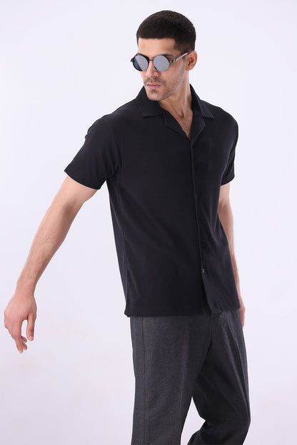 Black Knitted Button Up Shirt