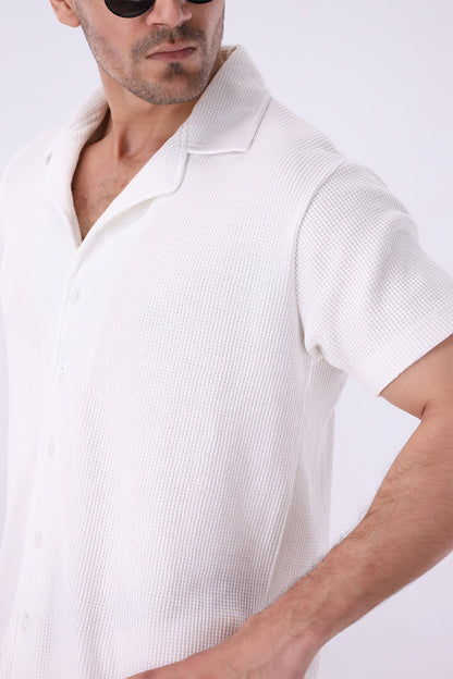 White Knitted Button Up Shirt