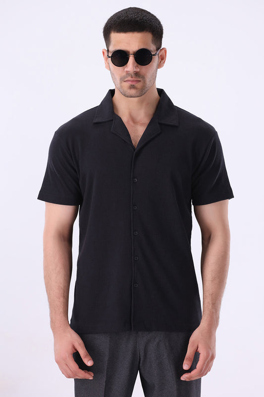 Black Knitted Button Up Shirt
