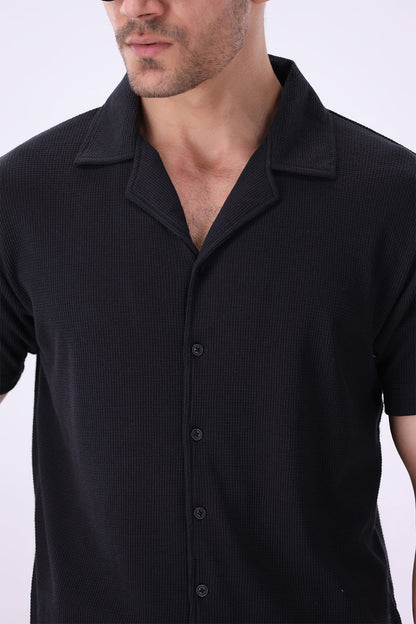 Black Knitted Button Up Shirt