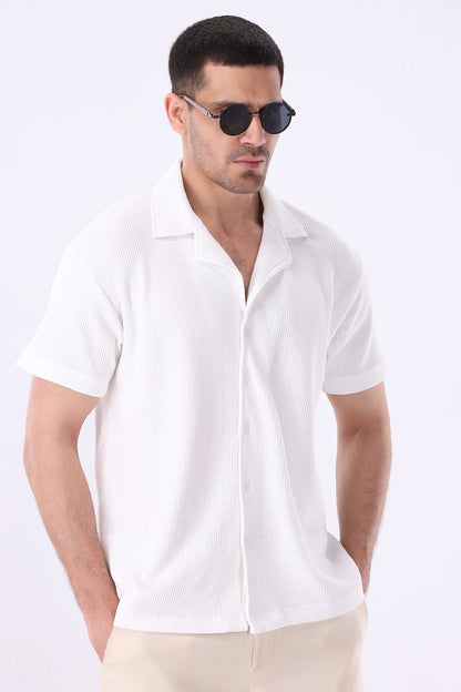White Knitted Button Up Shirt