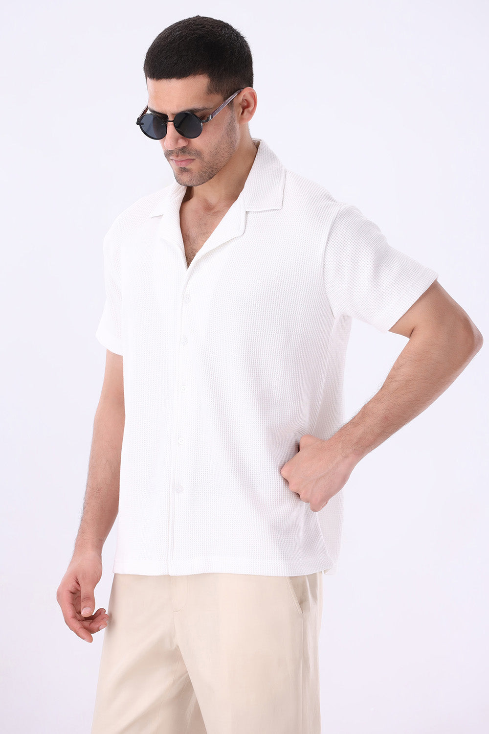 White Knitted Button Up Shirt